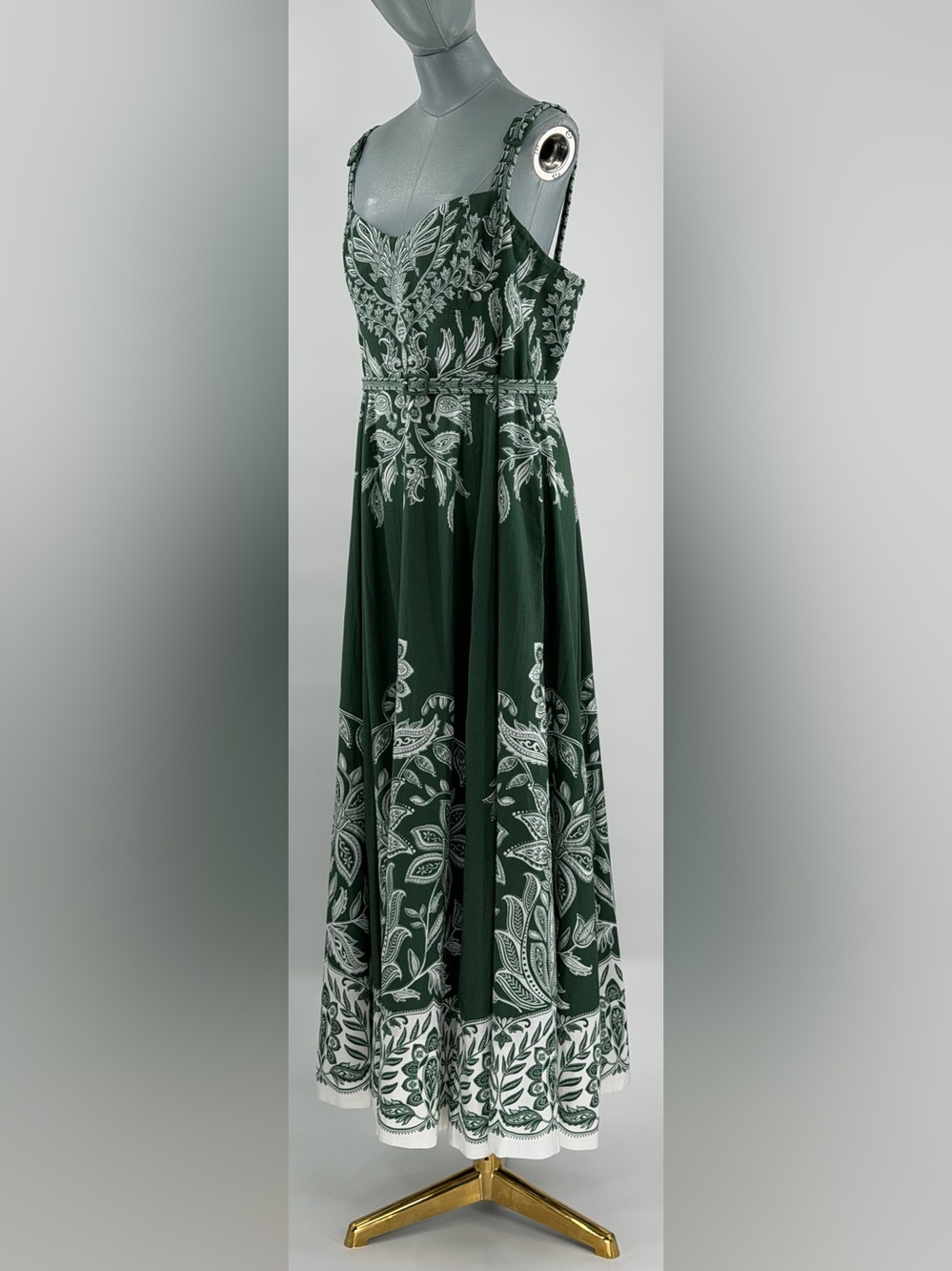 🆕 FARM Rio 🧿 NWT Miranda Buckles Maxi Dress, Dark Green & White Linen - Sz XL - Picture 10 of 15